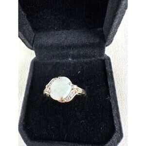 Ring Opal & Diamond 14K Yellow Gold 9.7mm x 7.6mm 1.50 Carats AA Quality S 9.5